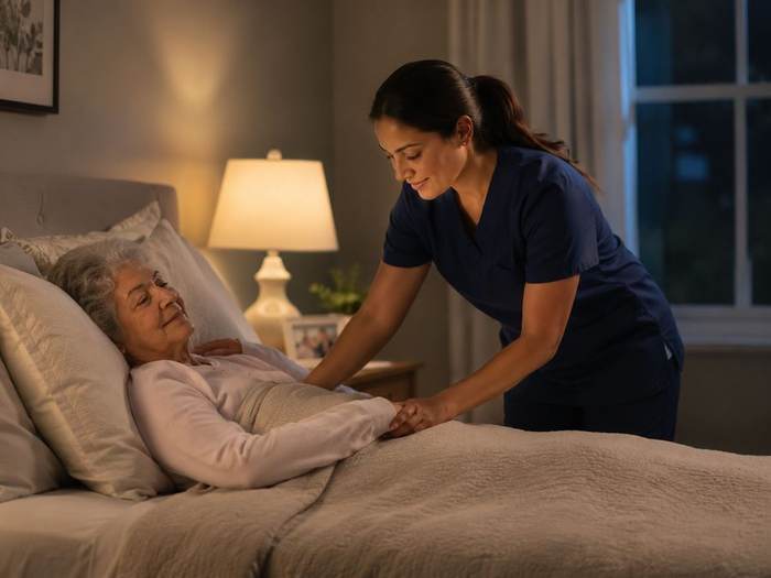 First Guardian Health Group nurse providing overnight nursing care to a client in Clyde North